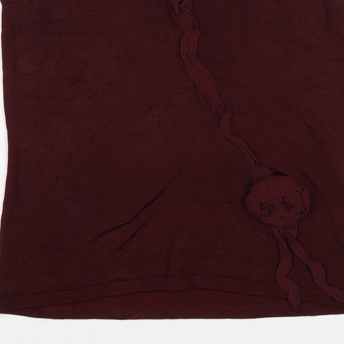 Planet Women Burgundy Size S Sleeveless V-Neck Ruffle Knit Top