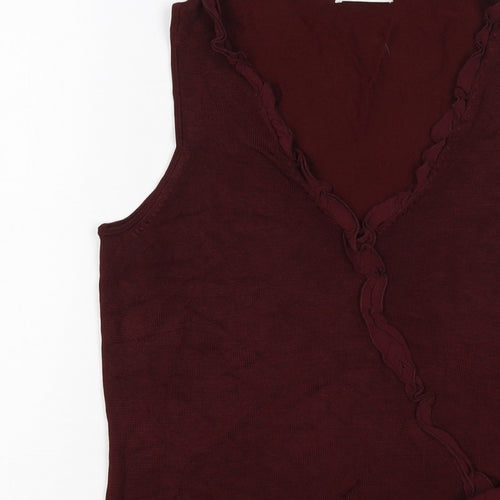 Planet Women Burgundy Size S Sleeveless V-Neck Ruffle Knit Top