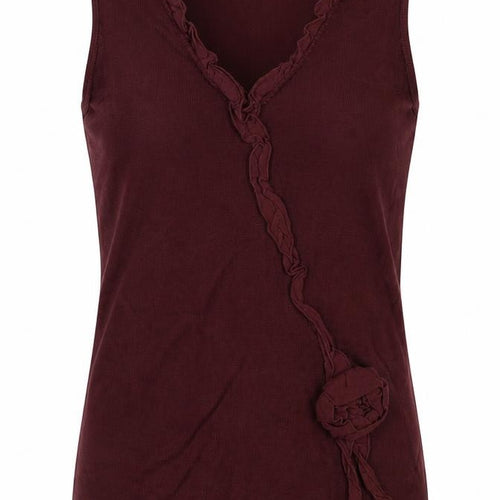 Planet Women Burgundy Size S Sleeveless V-Neck Ruffle Knit Top
