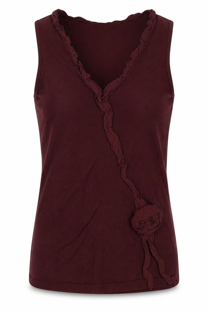Planet Women Burgundy Size S Sleeveless V-Neck Ruffle Knit Top