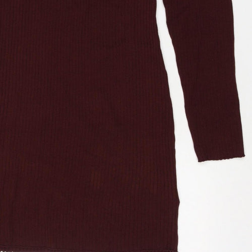 Bershka Women Burgundy M Off Shoulder Ribbed Knit Midi Bodycon Dress