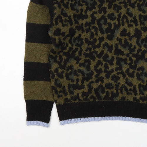 Scotch & Soda Women Green Leopard Print S Crew Neck Jumper Knit