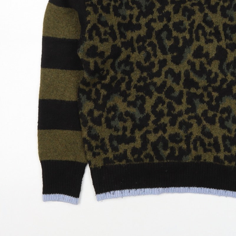 Scotch & Soda Women Green Leopard Print S Crew Neck Jumper Knit