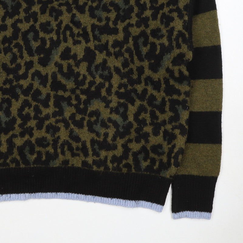 Scotch & Soda Women Green Leopard Print S Crew Neck Jumper Knit