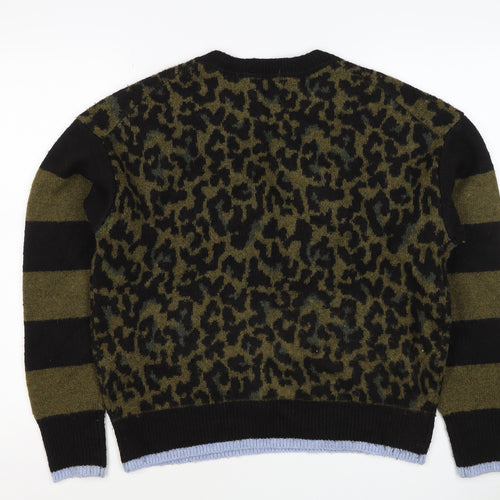 Scotch & Soda Women Green Leopard Print S Crew Neck Jumper Knit