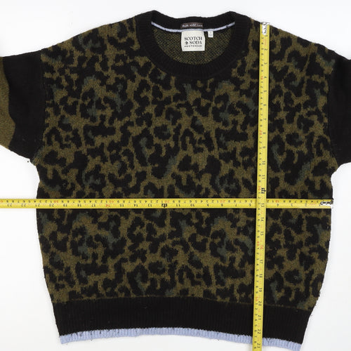 Scotch & Soda Women Green Leopard Print S Crew Neck Jumper Knit
