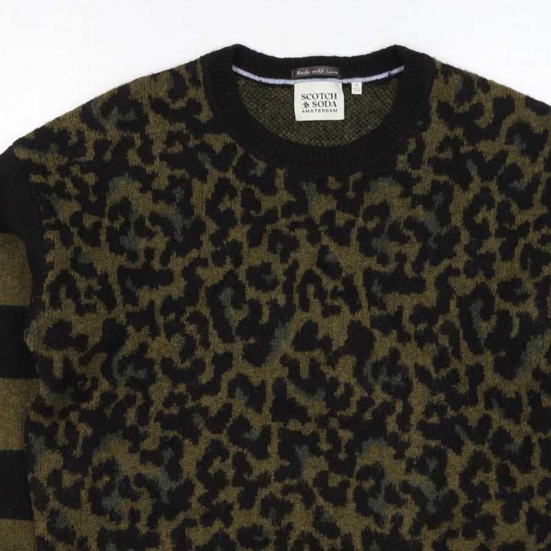 Scotch & Soda Women Green Leopard Print S Crew Neck Jumper Knit