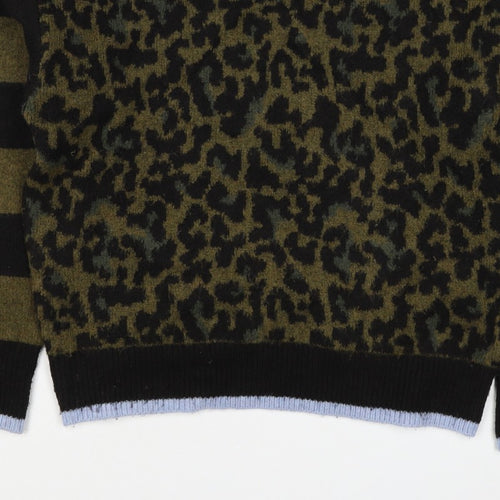 Scotch & Soda Women Green Leopard Print S Crew Neck Jumper Knit