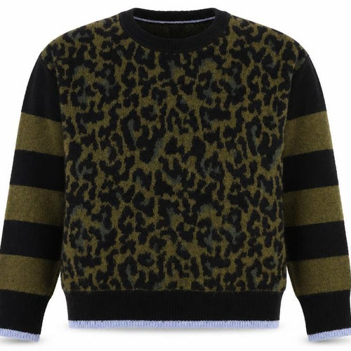 Scotch & Soda Women Green Leopard Print S Crew Neck Jumper Knit