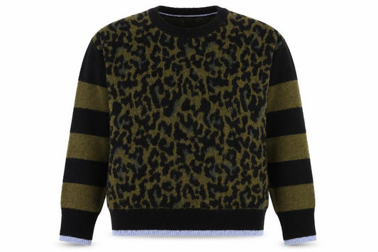 Scotch & Soda Women Green Leopard Print S Crew Neck Jumper Knit