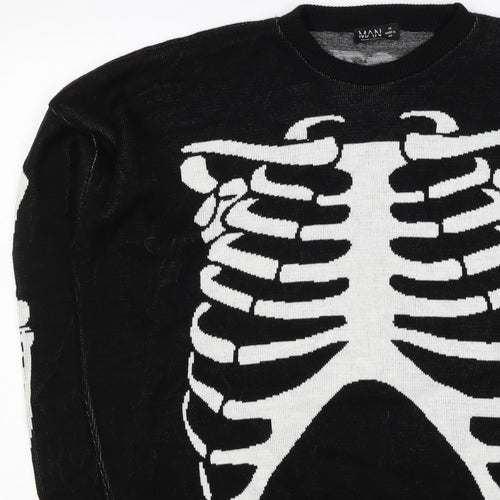 Man Avan Men’s Black M Skull Gothic Graphic Knit Crew Neck Jumper