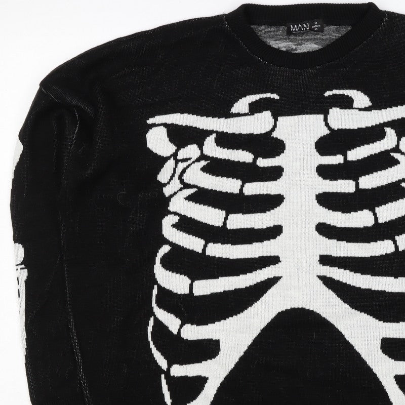 Man Avan Men’s Black M Skull Gothic Graphic Knit Crew Neck Jumper