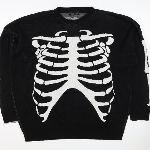 Man Avan Men’s Black M Skull Gothic Graphic Knit Crew Neck Jumper