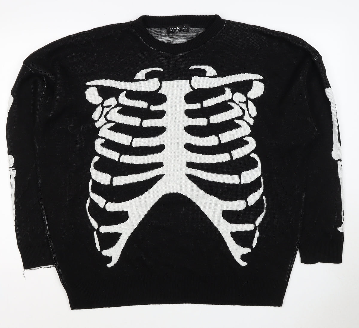 Man Avan Men’s Black M Skull Gothic Graphic Knit Crew Neck Jumper
