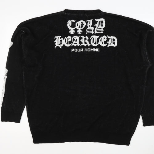 Man Avan Men’s Black M Skull Gothic Graphic Knit Crew Neck Jumper