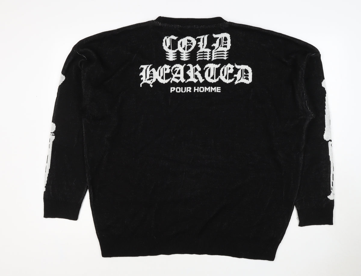 Man Avan Men’s Black M Skull Gothic Graphic Knit Crew Neck Jumper