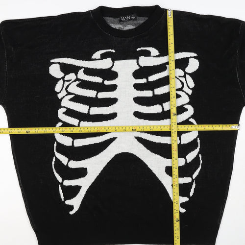 Man Avan Men’s Black M Skull Gothic Graphic Knit Crew Neck Jumper