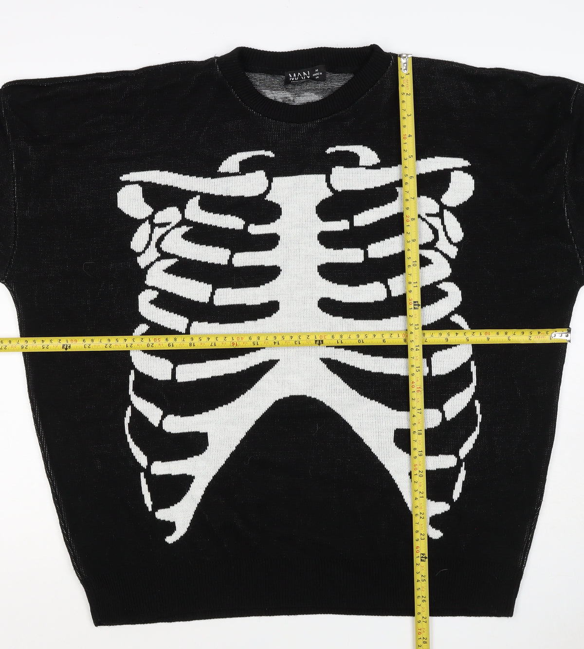 Man Avan Men’s Black M Skull Gothic Graphic Knit Crew Neck Jumper