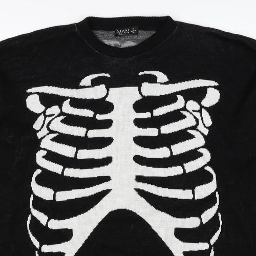 Man Avan Men’s Black M Skull Gothic Graphic Knit Crew Neck Jumper