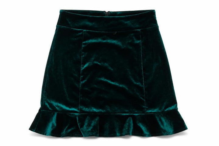 Forever 21 Women Green M Velvet Ruffle Trumpet Mini Skirt
