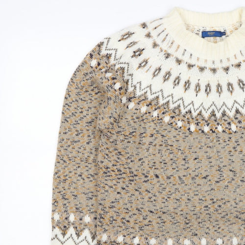Cotton Traders Women Beige UK 14 Fair Isle Acrylic Knit Jumper