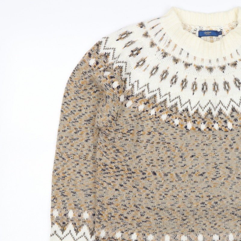 Cotton Traders Women Beige UK 14 Fair Isle Acrylic Knit Jumper