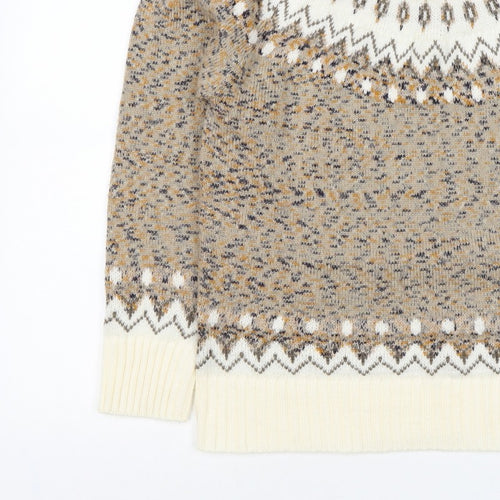 Cotton Traders Women Beige UK 14 Fair Isle Acrylic Knit Jumper