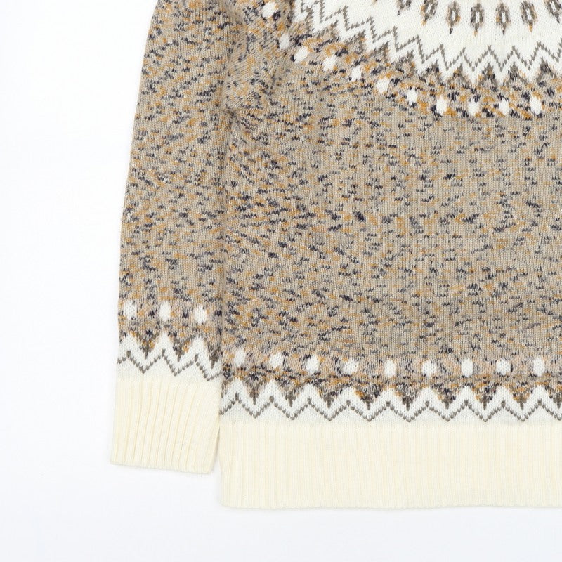 Cotton Traders Women Beige UK 14 Fair Isle Acrylic Knit Jumper