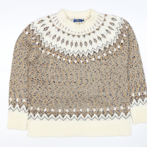 Cotton Traders Women Beige UK 14 Fair Isle Acrylic Knit Jumper