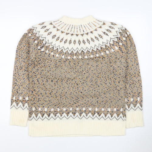 Cotton Traders Women Beige UK 14 Fair Isle Acrylic Knit Jumper