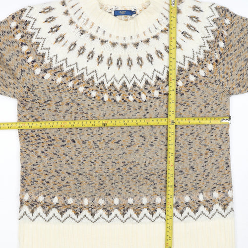 Cotton Traders Women Beige UK 14 Fair Isle Acrylic Knit Jumper
