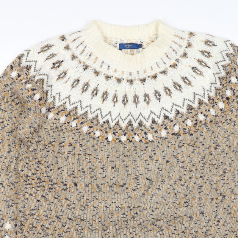 Cotton Traders Women Beige UK 14 Fair Isle Acrylic Knit Jumper