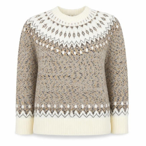 Cotton Traders Women Beige UK 14 Fair Isle Acrylic Knit Jumper