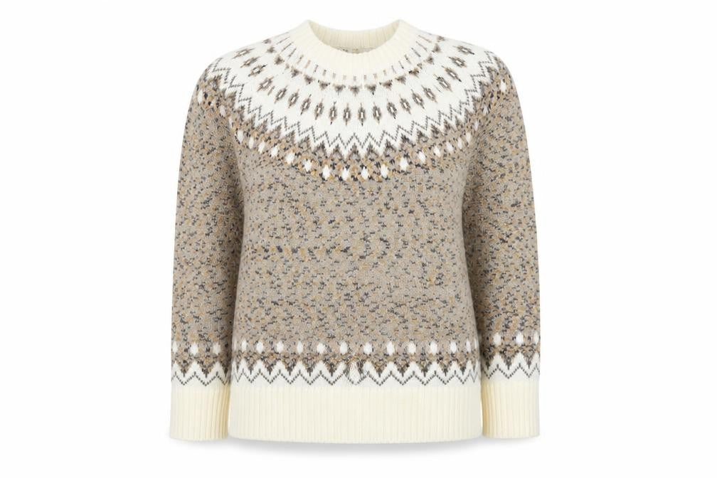 Cotton Traders Women Beige UK 14 Fair Isle Acrylic Knit Jumper