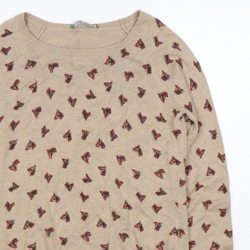 Laura Ashley Women’s Beige Horse Print Cashmere Blend Jumper UK 12