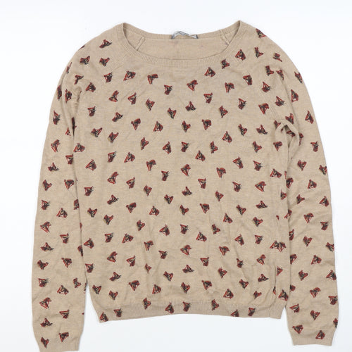Laura Ashley Women’s Beige Horse Print Cashmere Blend Jumper UK 12