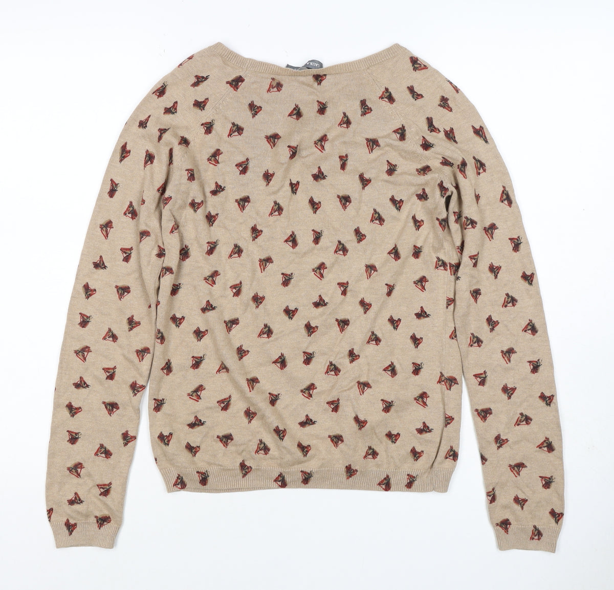 Laura Ashley Women’s Beige Horse Print Cashmere Blend Jumper UK 12