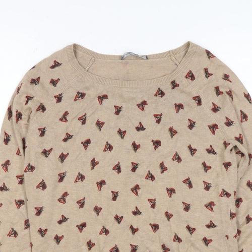 Laura Ashley Women’s Beige Horse Print Cashmere Blend Jumper UK 12