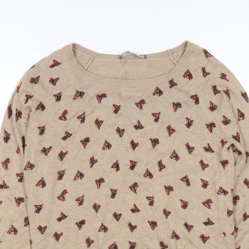 Laura Ashley Women’s Beige Horse Print Cashmere Blend Jumper UK 12