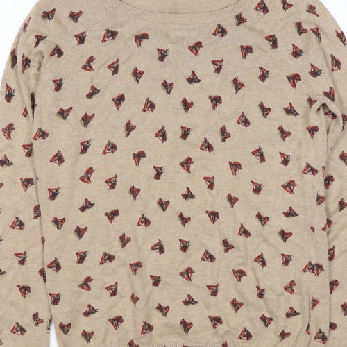 Laura Ashley Women’s Beige Horse Print Cashmere Blend Jumper UK 12