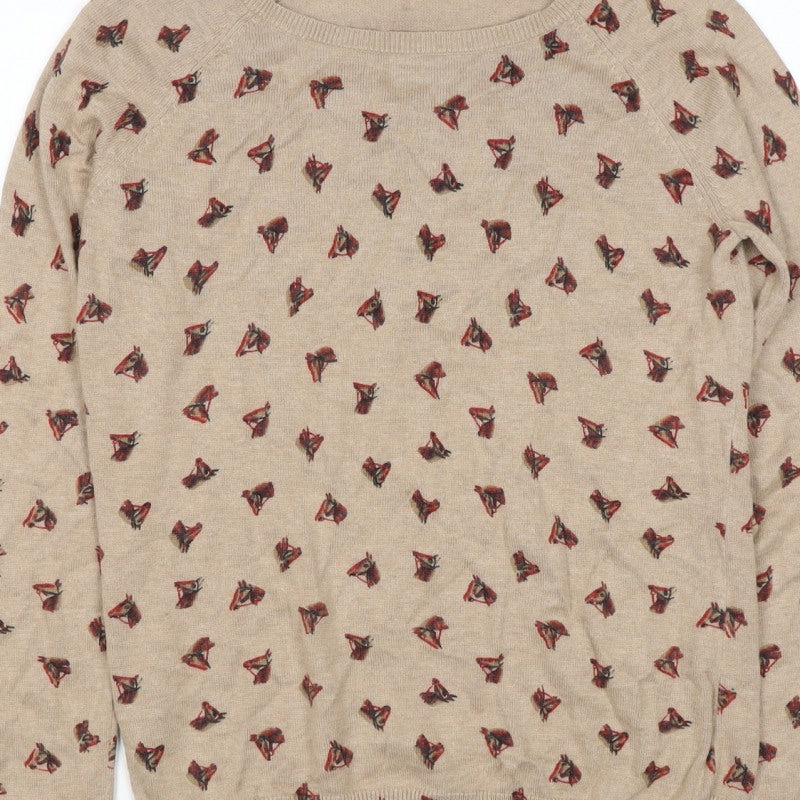 Laura Ashley Women’s Beige Horse Print Cashmere Blend Jumper UK 12