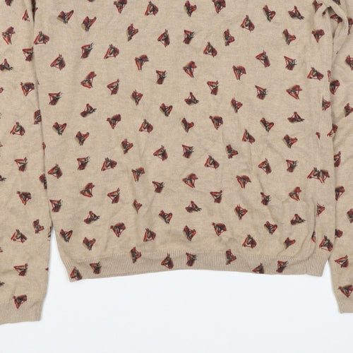 Laura Ashley Women’s Beige Horse Print Cashmere Blend Jumper UK 12