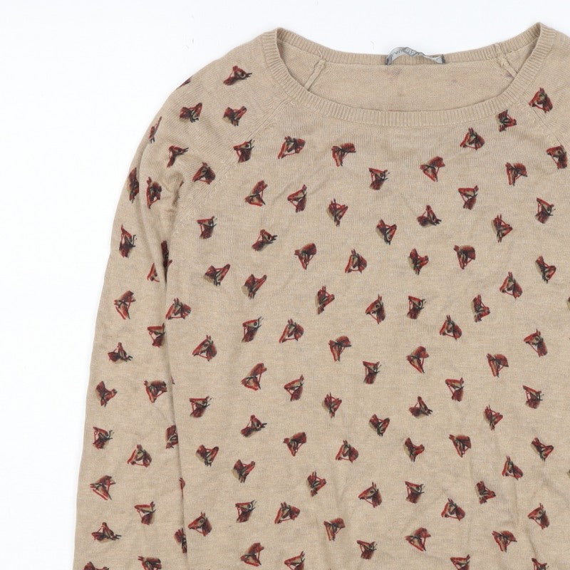 Laura Ashley Women’s Beige Horse Print Cashmere Blend Jumper UK 12