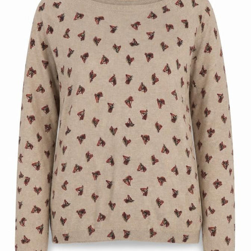 Laura Ashley Women’s Beige Horse Print Cashmere Blend Jumper UK 12