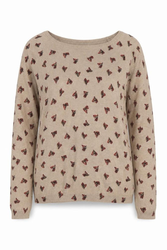 Laura Ashley Women’s Beige Horse Print Cashmere Blend Jumper UK 12