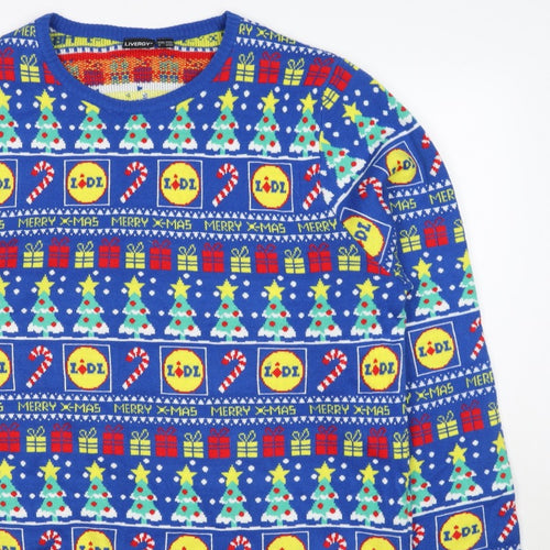 Livergy Men Blue L Lidl Christmas Graphic Knit Pullover Jumper