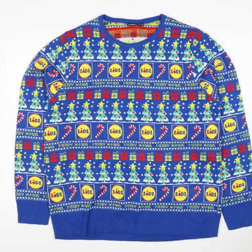 Livergy Men Blue L Lidl Christmas Graphic Knit Pullover Jumper