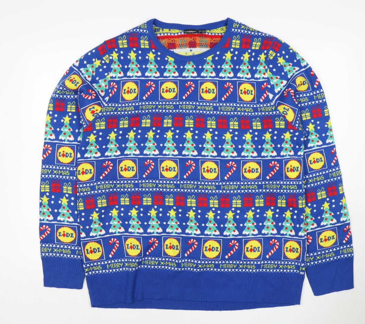 Livergy Men Blue L Lidl Christmas Graphic Knit Pullover Jumper
