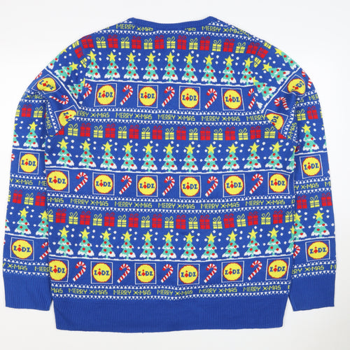 Livergy Men Blue L Lidl Christmas Graphic Knit Pullover Jumper