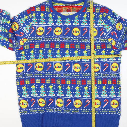 Livergy Men Blue L Lidl Christmas Graphic Knit Pullover Jumper